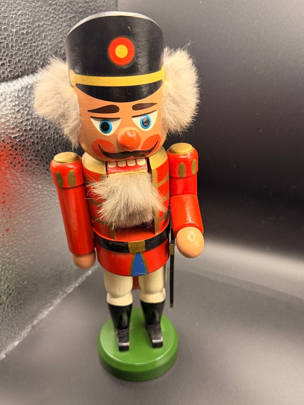 Vintage German Wooden Soldier Nutcracker Figure w/ Fur Beard Christmas 1968